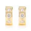 Three Stone Gypsy Set Diamond Huggie Hoop Earrings 14k Solid Gold 0.95ctw