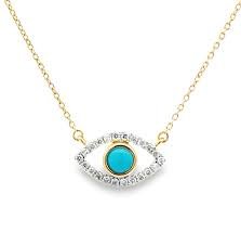 Turquoise And Diamond Evil Eye Pendant 14k 